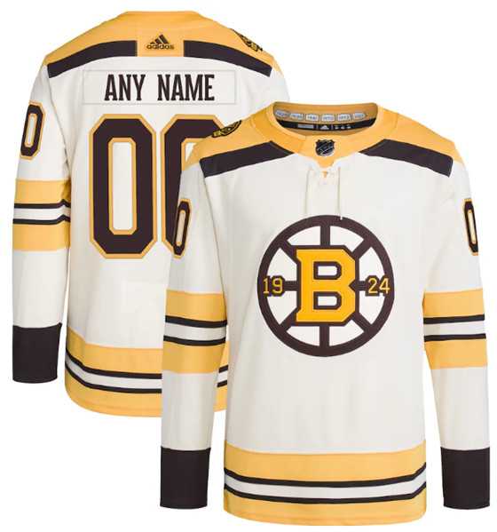 Men%27s Boston Bruins Custom Cream 100th Anniversary Stitched Jersey